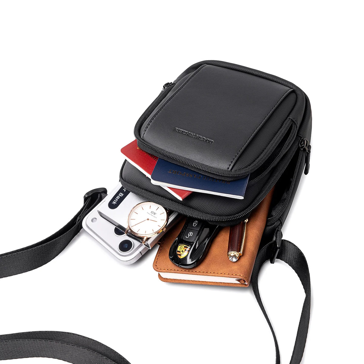 ZipCube: 3-Zip Mini Crossbody Phone Bag with Splash-Resistant Fabric for Men